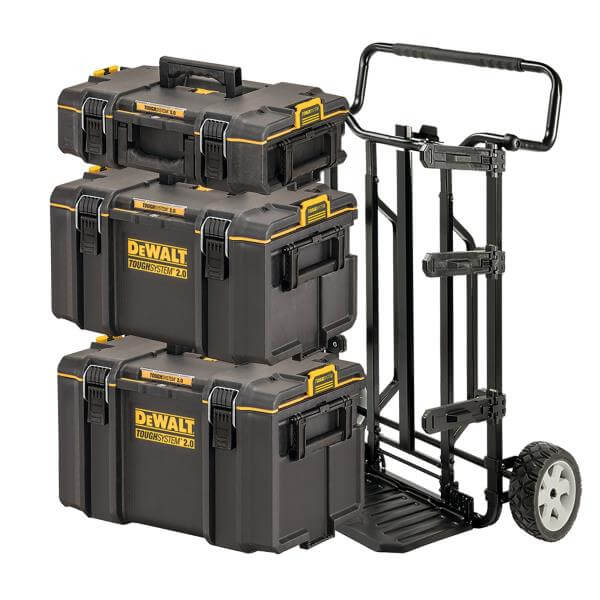 Carrello metallico DeWALT con cassetta e organizer, sistema organizzazione utensili DeWALT.