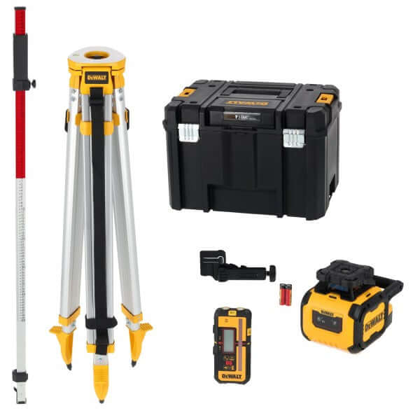 Laser rotante DeWALT raggio rosso con treppiede e accessori in valigetta TSAK.