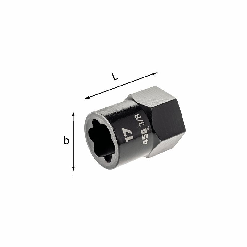 Bussola estrattore USAG 456 3/8 13 con indicazione delle dimensioni b e L