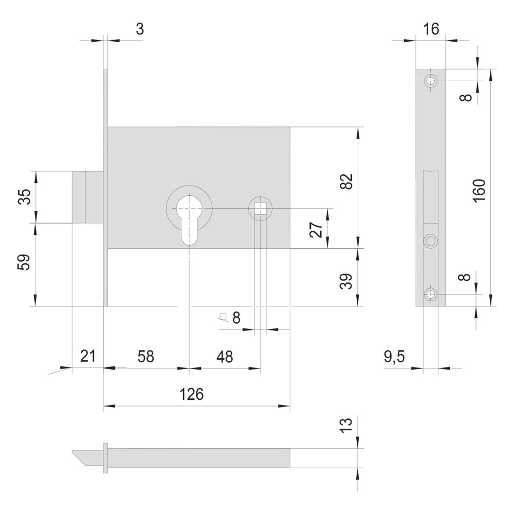 CISA SERRATURA DA INFILARE PER ALLUMINIO ART. 44145 E58 front.mm 16 / inter.mm 48