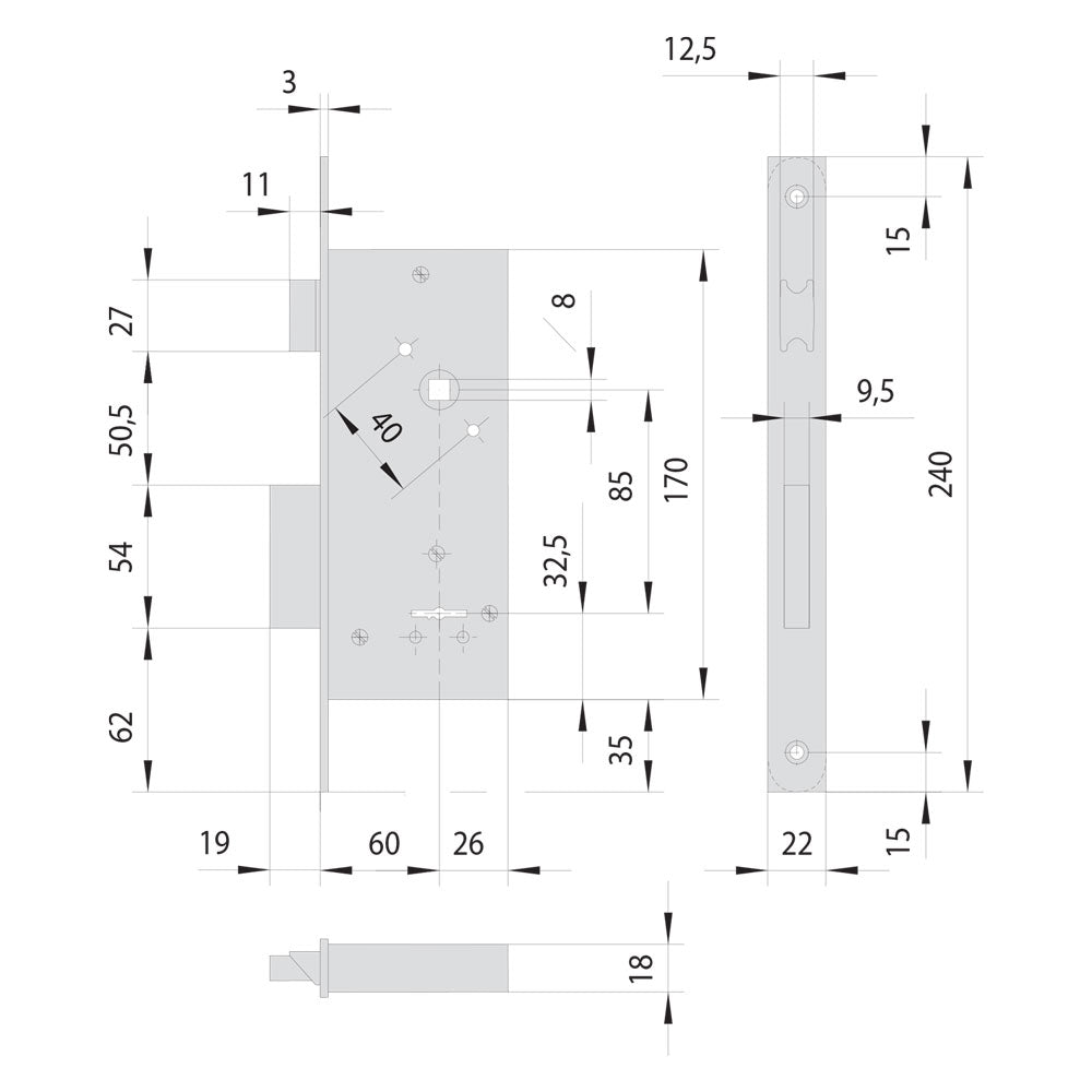 CISA SERRATURA A DOPPIA MAPPA DA INFILARE PER FASCIA PER LEGNO ART. 57211