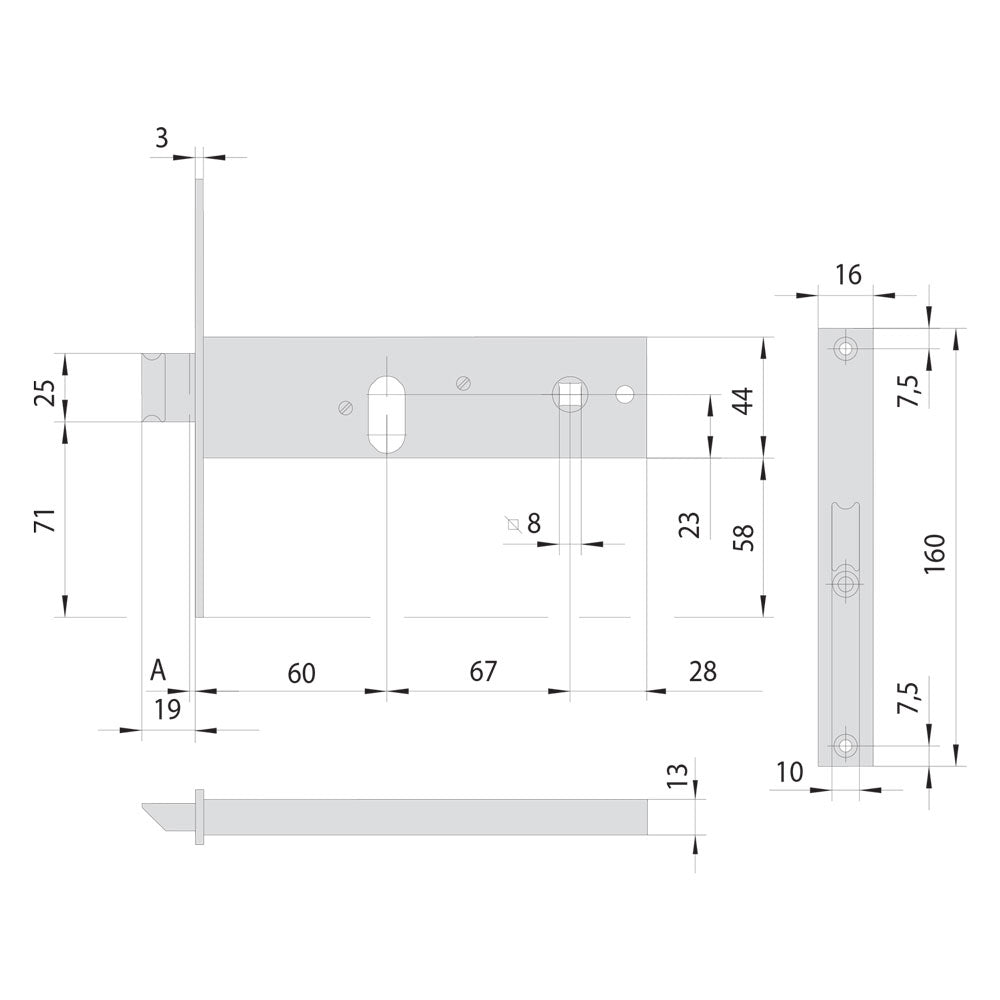 CISA SERRATURA DA INFILARE STRETTA PER FASCIA PER ALLUMINIO ART. 44150/44151