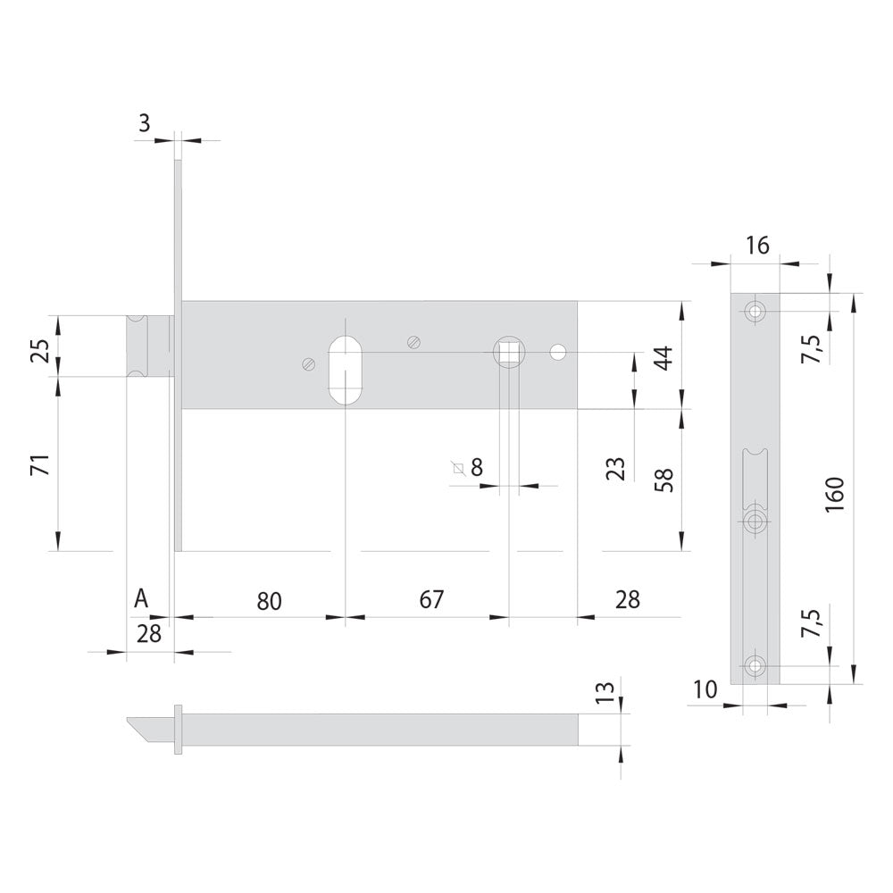 CISA SERRATURA DA INFILARE STRETTA PER FASCIA PER ALLUMINIO ART. 44150/44151