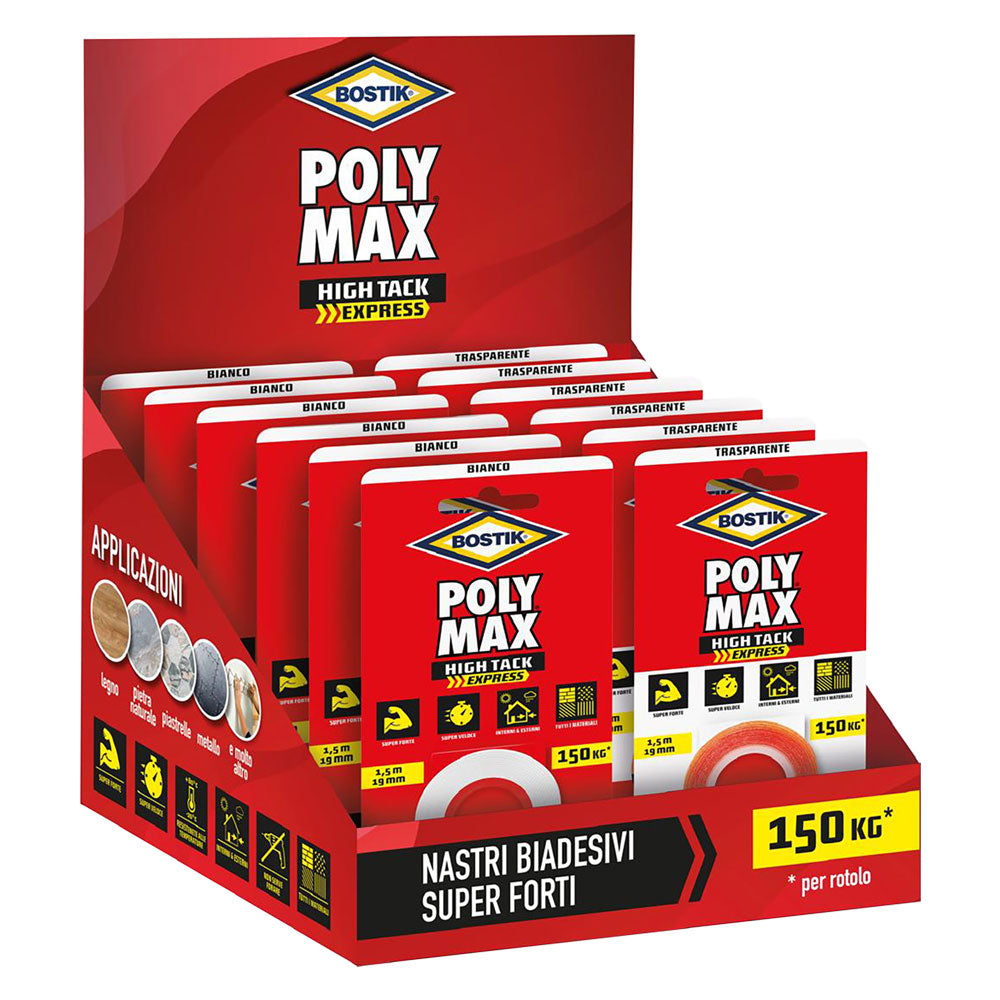 BOSTIK ESPOSITORE NASTRO BIADESIVO 'POLY MAX HIGH TACK EXPRESS' totale 12 blister