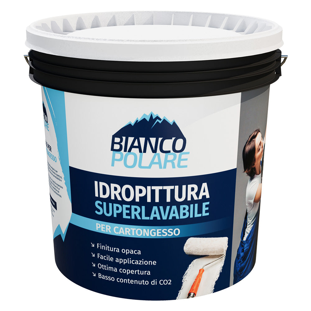 BIANCO POLARE IDROPITTURA SUPERLAVABILE ANTIMUFFA PER CARTONGESSO lt. 14
