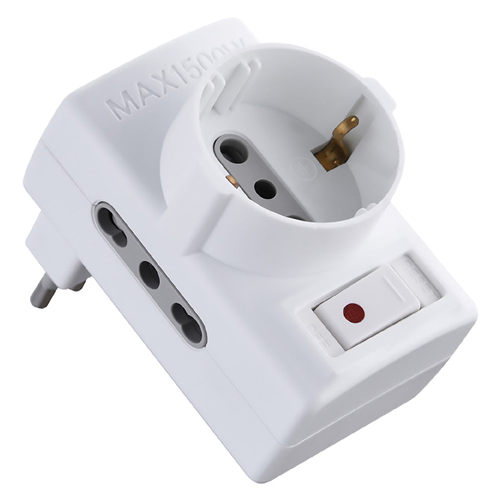 ELECTRALINE ADATTATORE TRIPLO CON PROTEZIONE SOVRACCARICO Spina 2P+T10A - art.70025