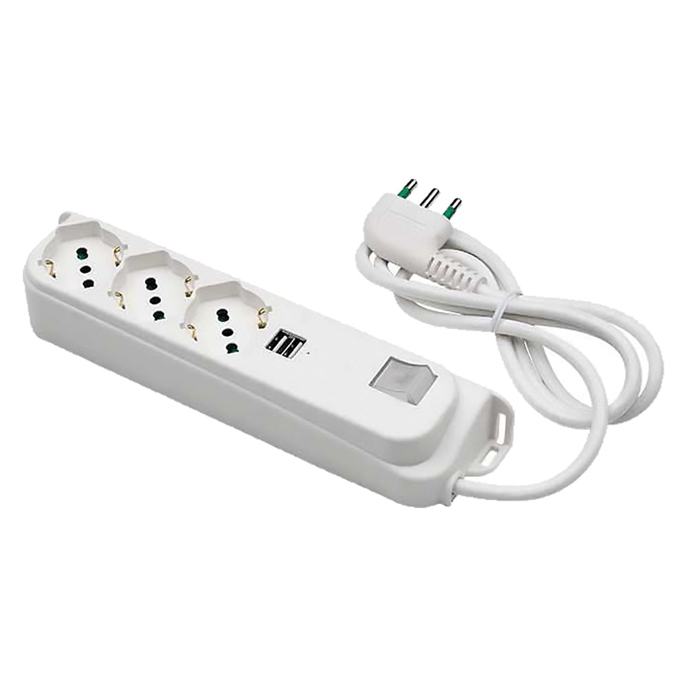 FANTON MULTIPRESA CON INTERRUTTORE + USB 3 usc. / sp.2P+T 16A + 2 usb 2,1A