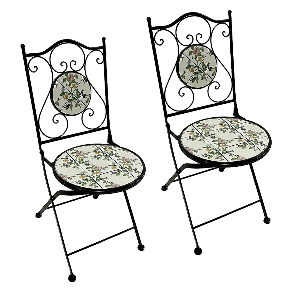 LIF COPPIA SEDIE PER TAVOLO MOSAICO 'FLORA' cm 38 x h. 46 - 92