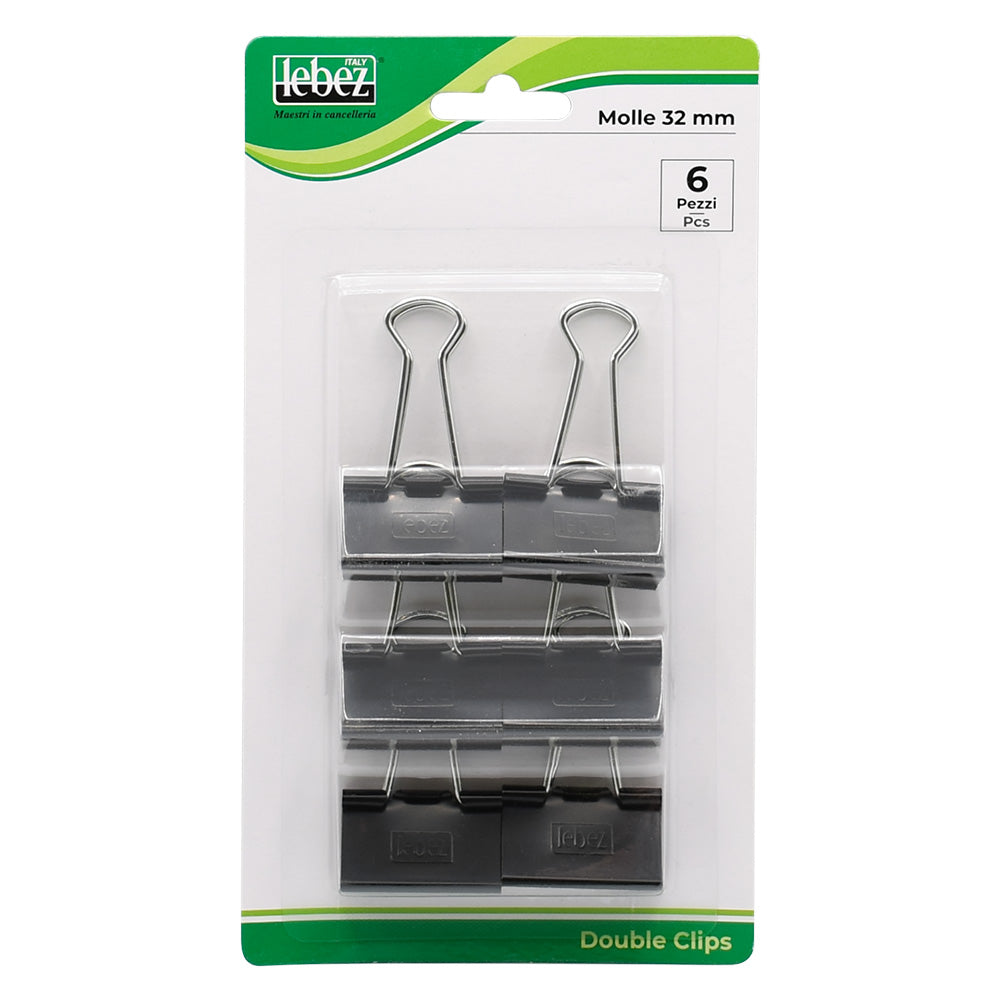 LEBEZ MOLLA FERMACARTE 'DOUBLE CLIP' mm 32 - pezzi 6