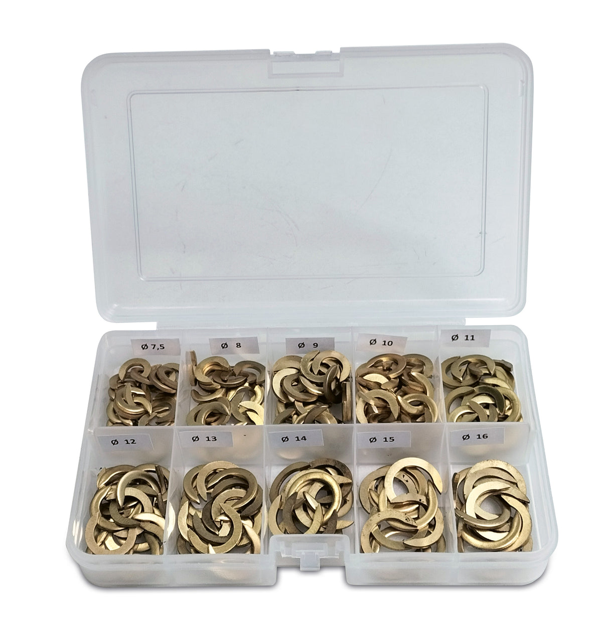 Kit di rondelle alzaporte Klik Minutex in contenitore trasparente con varie misure