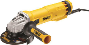 smerigliatrice angolare DeWALT 1400W con disco da 125mm e impugnatura laterale antivibrazione.