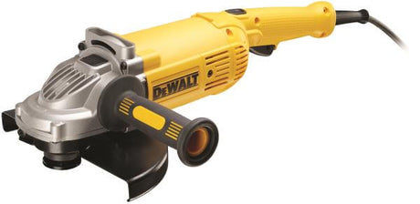 Smerigliatrice angolare DeWALT 230mm 2200w con impugnatura laterale e protezione disco ad attacco rapido.