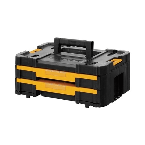 unità doppio cassetto DeWALT TSTAK IV, cassetto in plastica nera e gialla, design robusto e pratico.