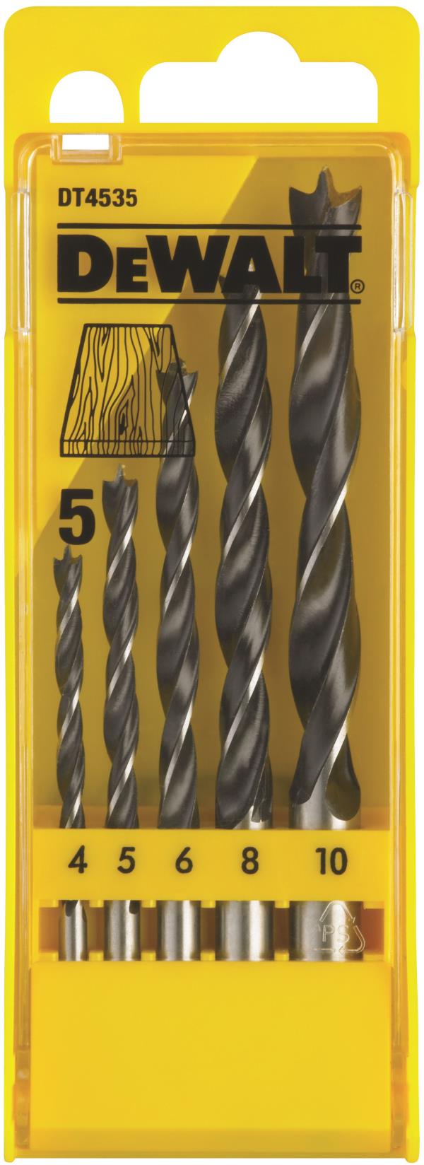 SET PUNTE PER LEGNO IN ACCIAIO CROMO-VANADIO - Set 5 punte per legno in cassettina di plastica DeWALT DT4535-QZ