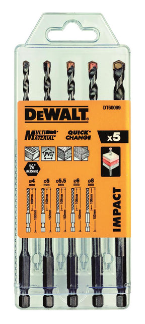 Set 5 Punte Multimateriale Muro-Legno-PVC Attacco esagonale ¼" DeWALT DT60099-QZ