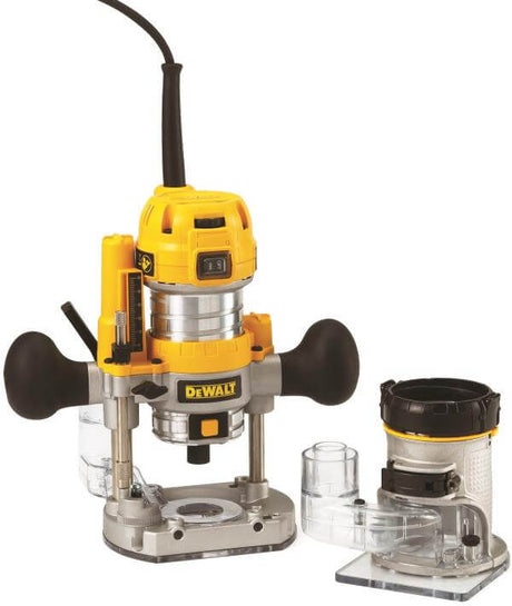 elettrofresatrice DeWALT 900W kit completo con adattatore e accessori in vista