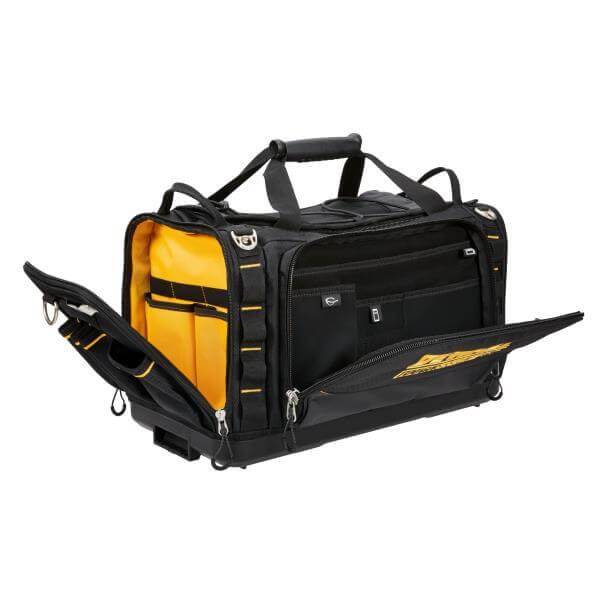 unità portautensili DeWALT impermeabile 22 pollici, borsa con tasche e maniglie ergonomiche.