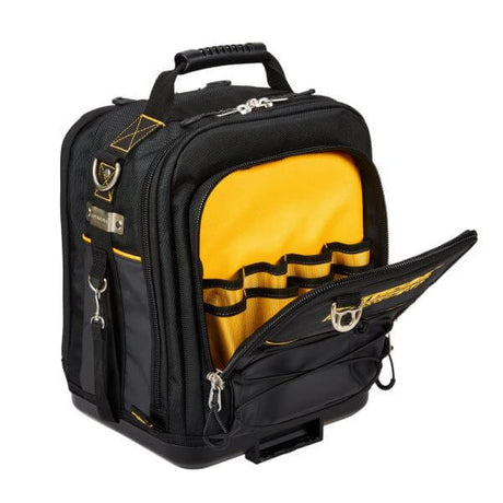 unità portautensili DeWALT impermeabile con tasche e accesso laterale, struttura rigida, design ergonomico.