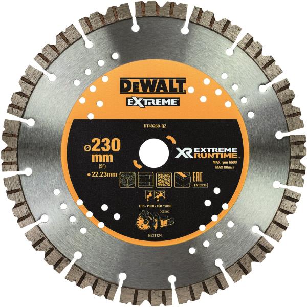 Disco diamantato per troncatore a batteria DCS690/DCS691 diametro 230mm foro 22,23mm spessore del DeWALT DT40260-QZ