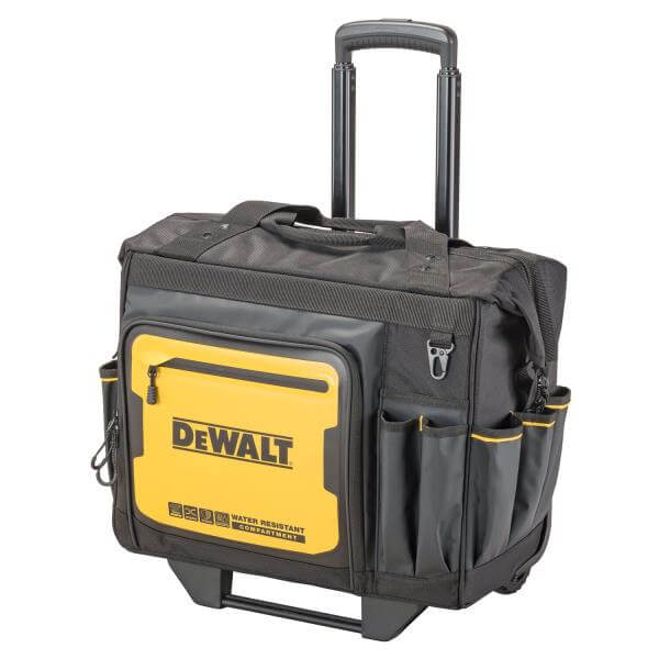 trolley rettangolare 18 pollici DeWALT con ruote, tessuti resistenti, maniglia telescopica e 27 tasche.