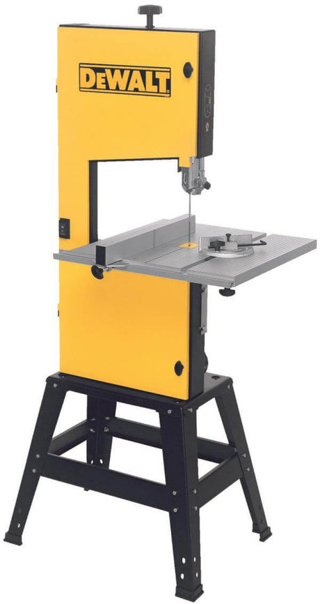 Sega a nastro DeWALT 230V 1000W con tavolo di lavoro e guida parallela.
