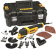 Utensile oscillante DeWALT 300 Watt con accessori e valigetta per il trasporto.