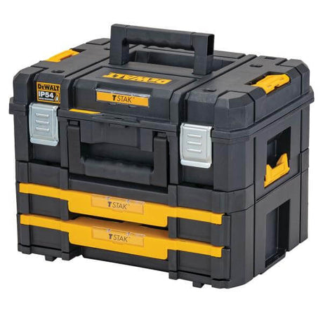 contenitore porta elettroutensili DeWALT TSTAK combinato con doppio cassetto e manico resistente.