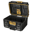 Caricabatterie doppio ToughSystem 2.0 DeWALT aperto con design resistente e porta caricabatterie interna.