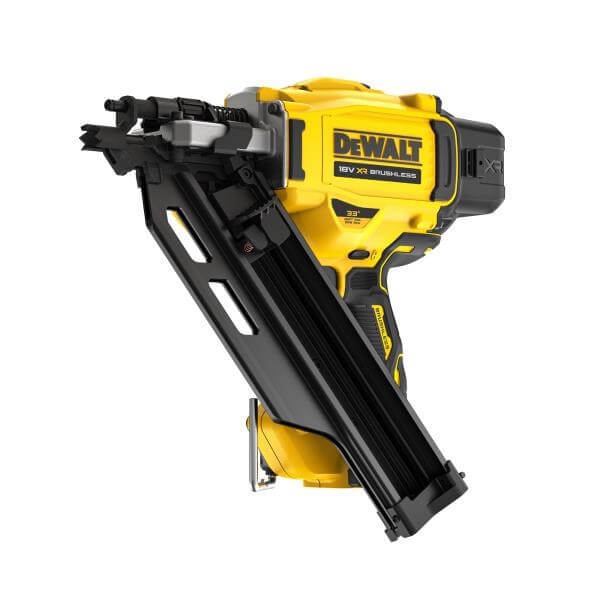 Chiodatrice DeWALT 18V brushless con caricatore in linea e motore senza spazzole.