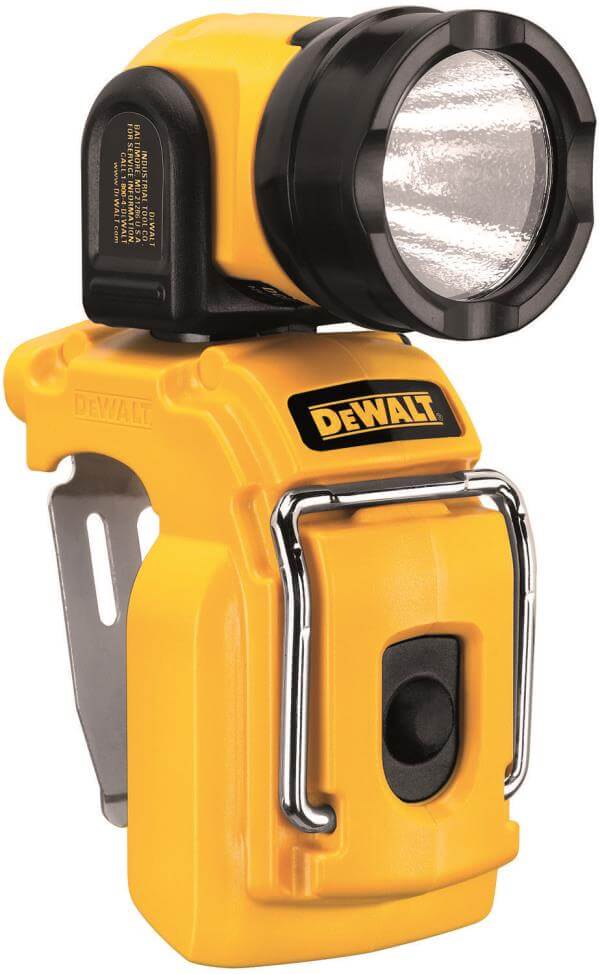 Torcia LED DeWALT batteria testa rotante, torcia a LED portatile e versatile con testa regolabile.