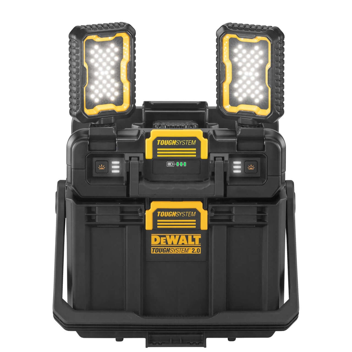 torcia LED DeWALT 4000 lumen in vasca portautensili aperta con torce ruotabili e compatibilità tough system 2.0