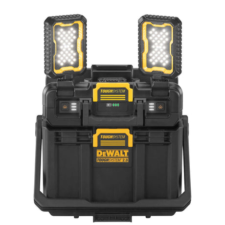 torcia LED DeWALT 4000 lumen in vasca portautensili aperta con torce ruotabili e compatibilità tough system 2.0
