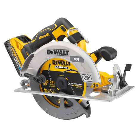 sega circolare 18V brushless DeWALT con lama TCT, specifiche 5500 giri/min e inclinazione testa 57°.