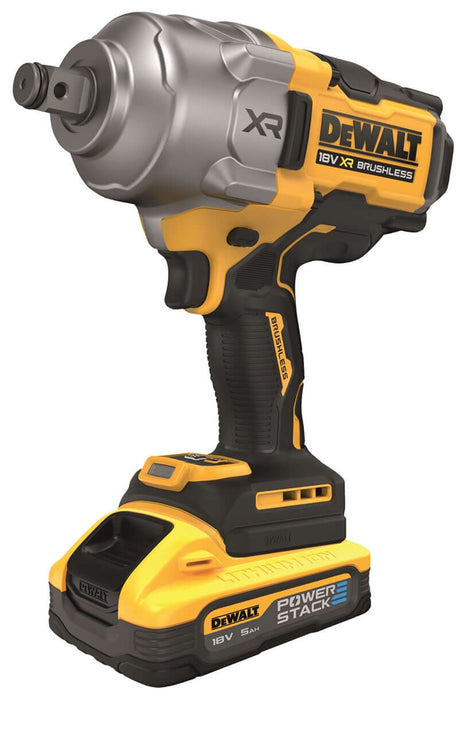 Avvitatore ad impulsi alta potenza DeWALT 18V con attacco 3/4" e batteria Powerstack 5Ah.