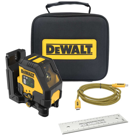 DeWALT DCLE14201GB-XJ, laser multilinea verde ricarica USB, borsa inclusa e accessori, proietta linee a 90°.