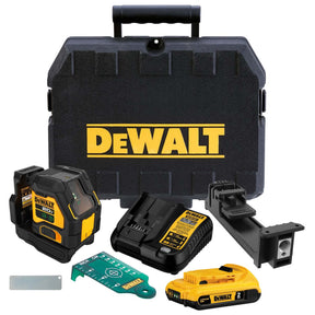 laser multilinea verde DeWALT con batteria, caricabatterie e accessori in valigetta robusta