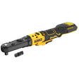 Cricchetto DeWALT motore brushless 1/2 3/8, attacco quadrato intercambiabile, velocità 0-300 giri/min.