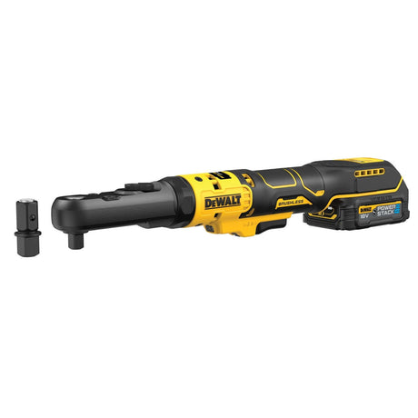 Cricchetto sigillato DeWALT 102 Nm con attacco quadro 1/2" e 3/8", design compatto e motore brushless.