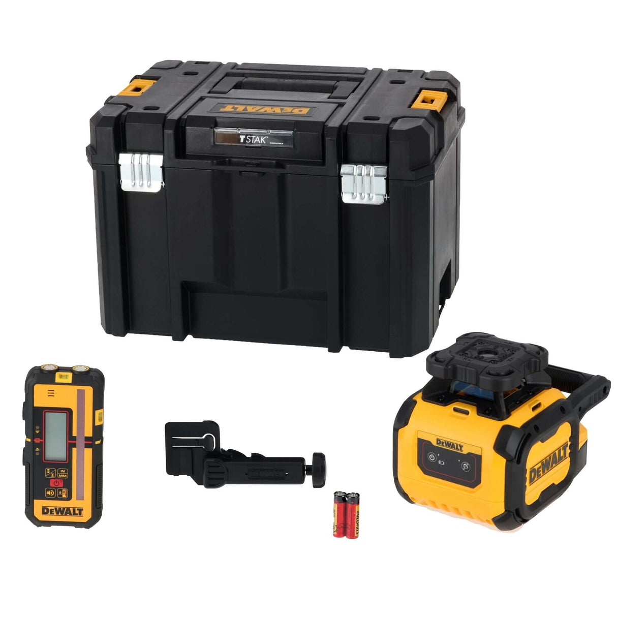 DeWALT DCLE05211R-XJ, laser rotante rosso DeWALT con accessori, valigetta TSAK e batterie alcaline.