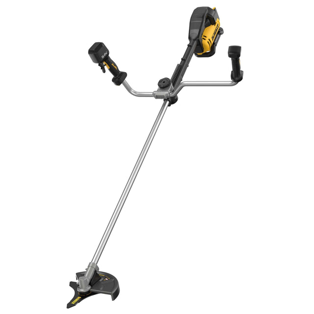 Decespugliatore brushless 54V a lama tripla DeWALT con impugnatura a manubrio e larghezza di taglio 25 cm.
