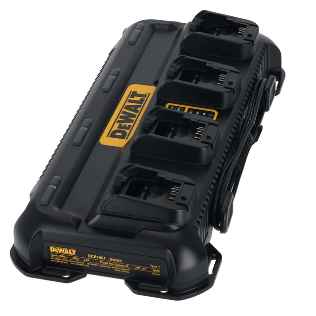 DeWALT DCB1404-QW - Caricabatterie rapido 4 ingressi. Per batterie da 12V, 18V e 54V. Corrente di ricarica 4A. DeWALT