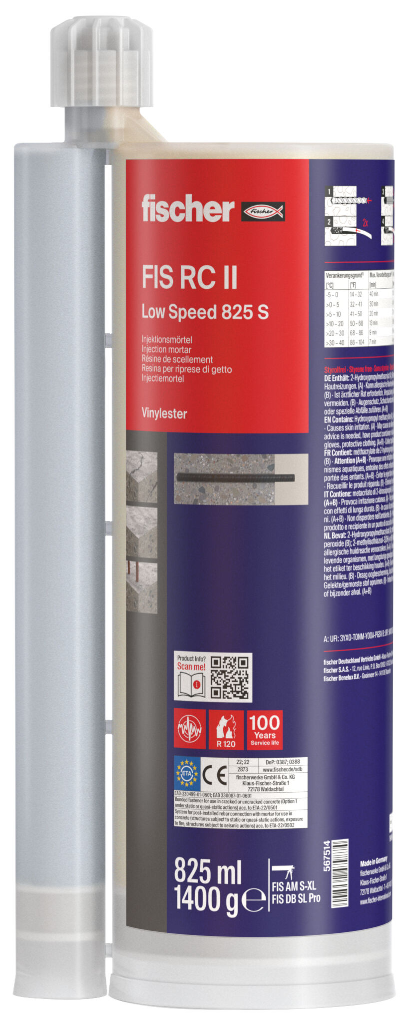 fischer FIS RC II 825 S (DE,EN,FR,IT,N (confezione da 6 pz)