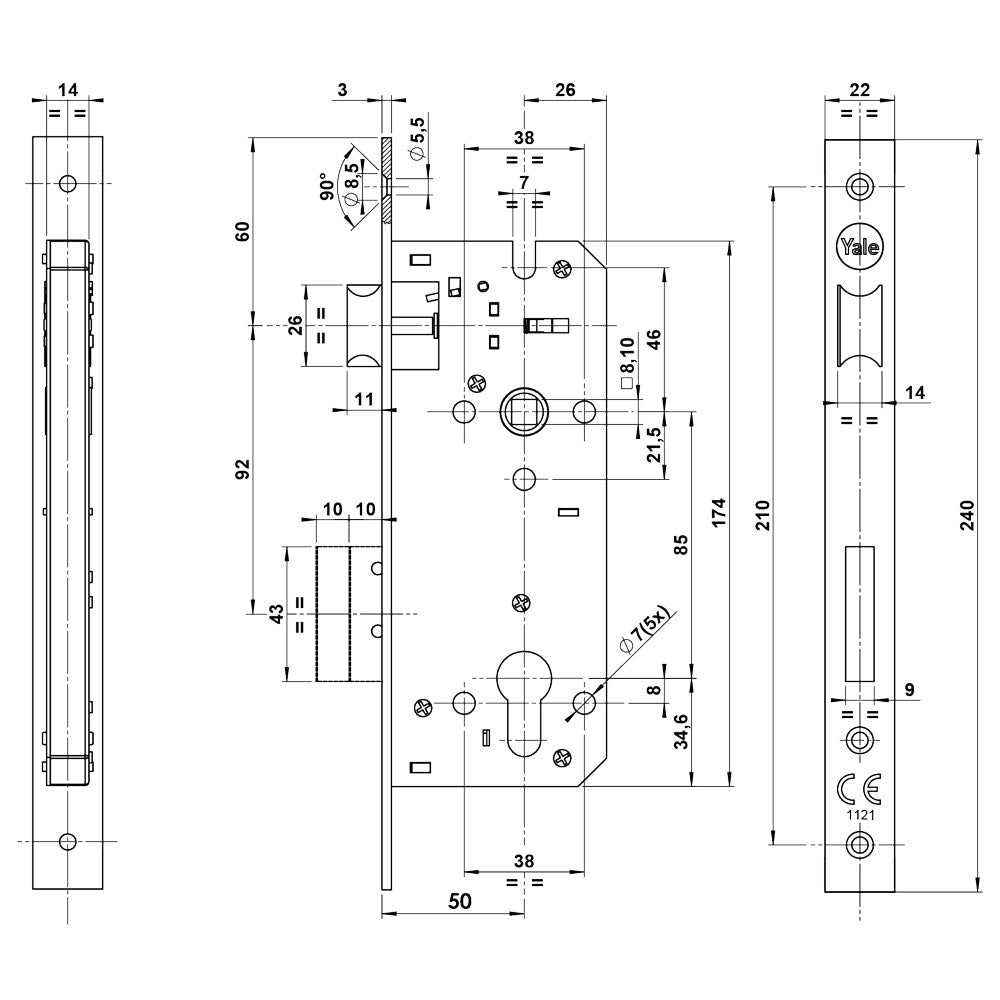 YALE SERRATURA DA INFILARE PER PORTA LEGNO ART. Y52X