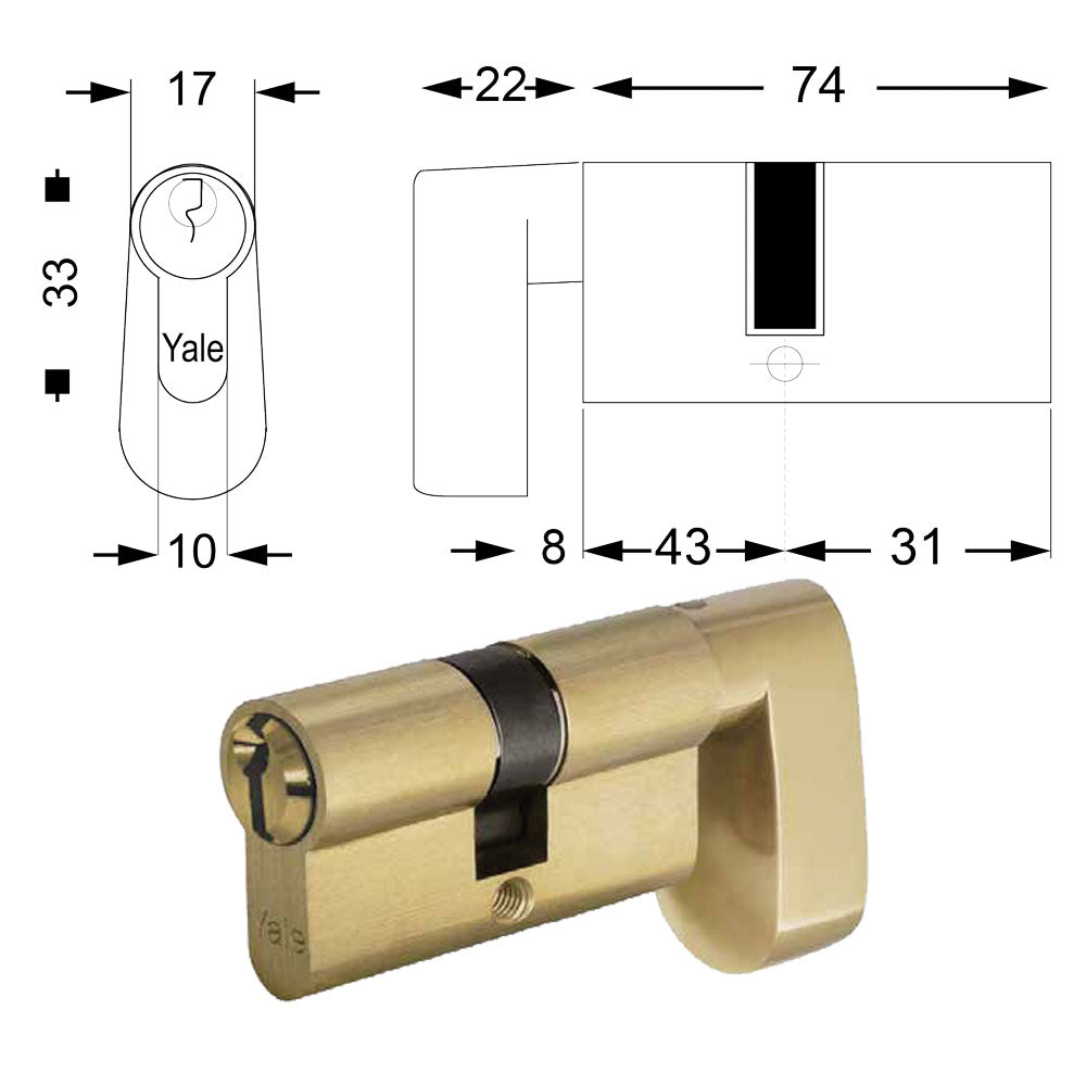 YALE CILINDRO SAGOMATO CON POMOLO A GOCCIA PER PORTE BAGNO