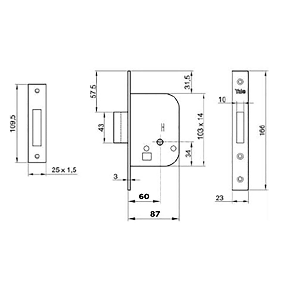 YALE SERRATURA DA INFILARE PER PORTA LEGNO '563' E60 - bordo quadro / 2 mandate