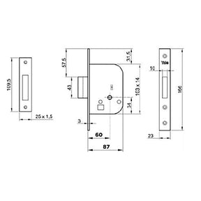 YALE SERRATURA DA INFILARE PER PORTA LEGNO '563' E60 - bordo quadro / 2 mandate