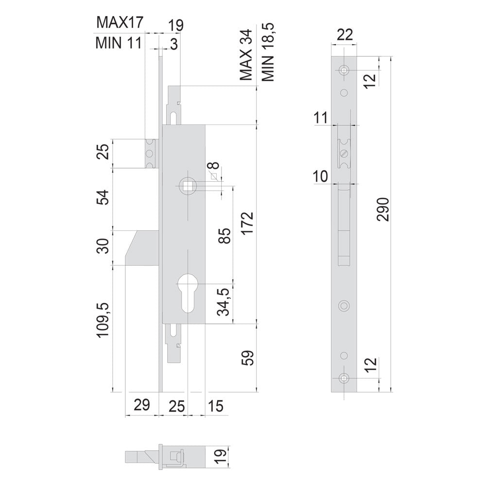 CISA SERRATURA DA INFILARE PER MONTANTI PER ALLUMINIO ART. 46225
