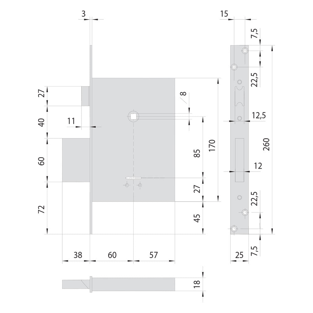 CISA SERRATURA A DOPPIA MAPPA DA INFILARE PER LEGNO ART. 57250 E 60