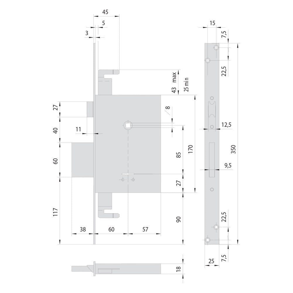 CISA SERRATURA A DOPPIA MAPPA DA INFILARE PER LEGNO ART. 57255 E 60