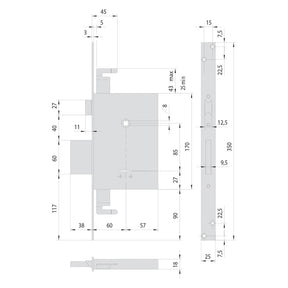 CISA SERRATURA A DOPPIA MAPPA DA INFILARE PER LEGNO ART. 57255 E 60